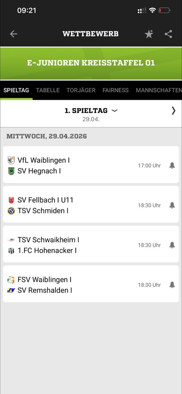 Spielplan E-Junioren Kreisstaffel