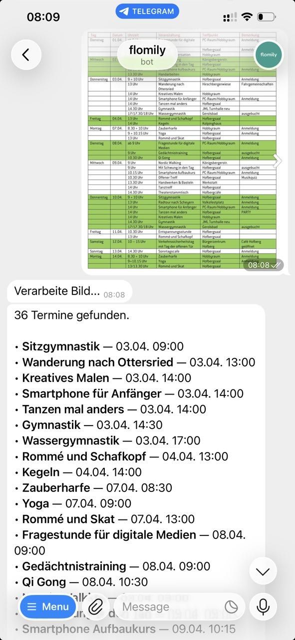flomily erkennt 36 Termine aus dem Foto